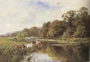 Henry h.parker, Cattle watering on a Riverbank (mk37)